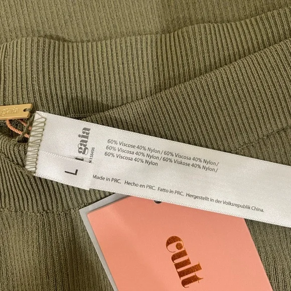 NWT Cult Gaia Linen Torina Sage Green Pants Wide Leg Ribbed